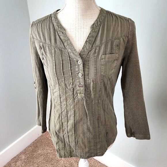 DKNY Jeans Women’s Long Sleeve Button Up V Neck Top Size Small - Picture 1 of 7